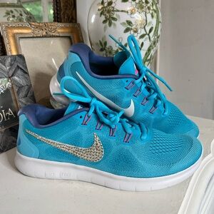 Swarovski Bling Nike Free RN 2017 Chlorine Blue/Off White